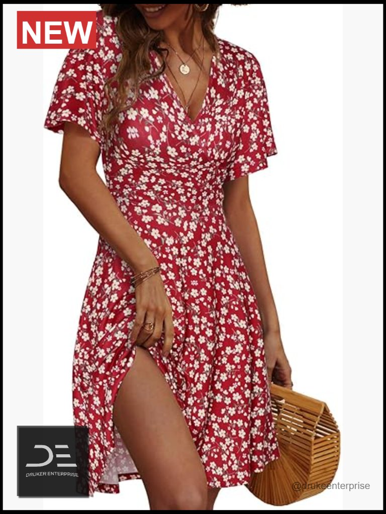 Floral A-Line Midi Wrap Dress With Ruffle Sleeves